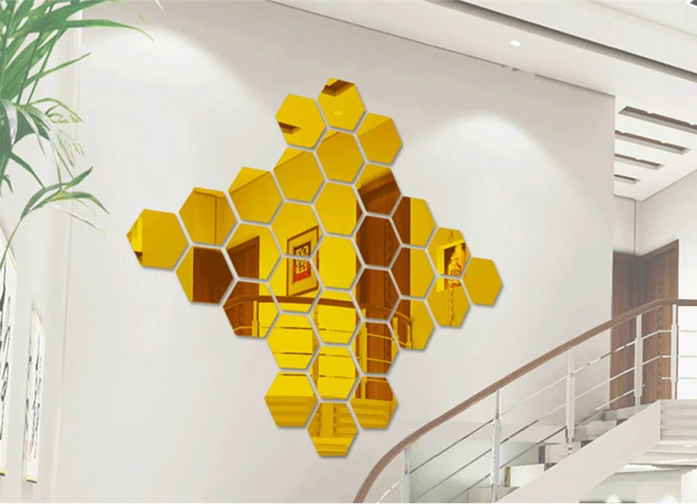 6/12pcs 3D Mirror Wall Sticker Hexagon Decal Home Decor DIY Self-adhesive Mirror Decor Stickers Art Wall Decoration 126mm Large