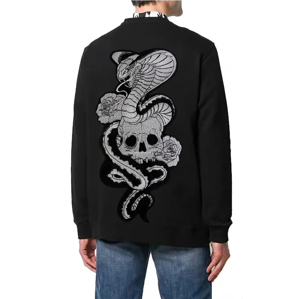 Large Skull Snake flower Biker Patches Iron on Embroidery Back Applique Jackets DIY Motorcycle Patch for Clothing Punk  Badge