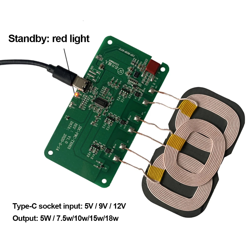 18W/20W High Power 5V 12V Fast Charging Wireless Charger Transmitter Module Type-c USB + Coil universal For Car Phone Battery