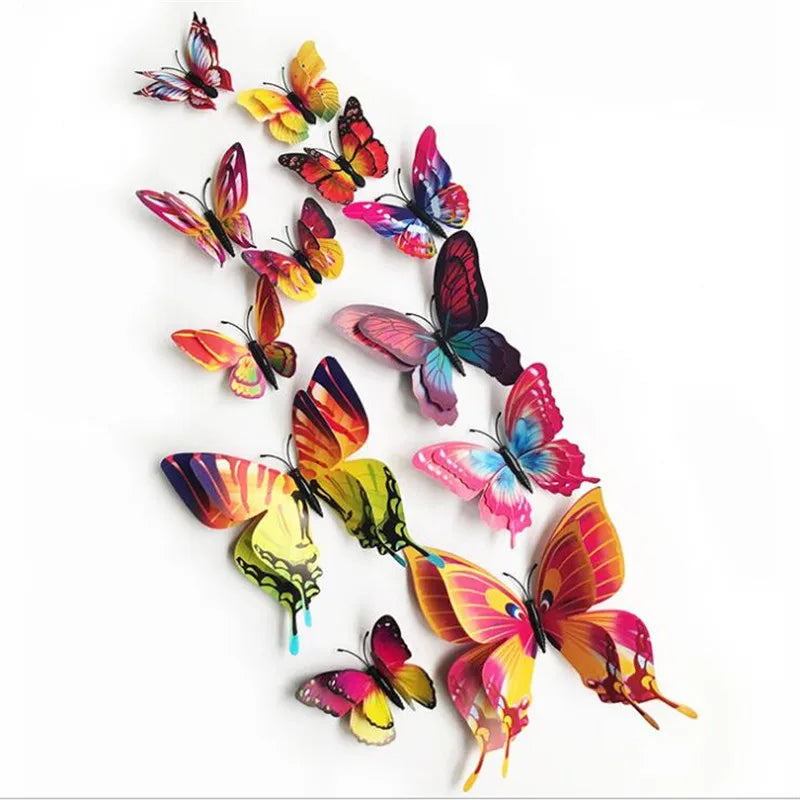 12Pcs 3D Double Layer Butterfly Wall Sticker on The Wall for Home Decor DIY Butterflies Fridge Magnet Stickers Room Decoration