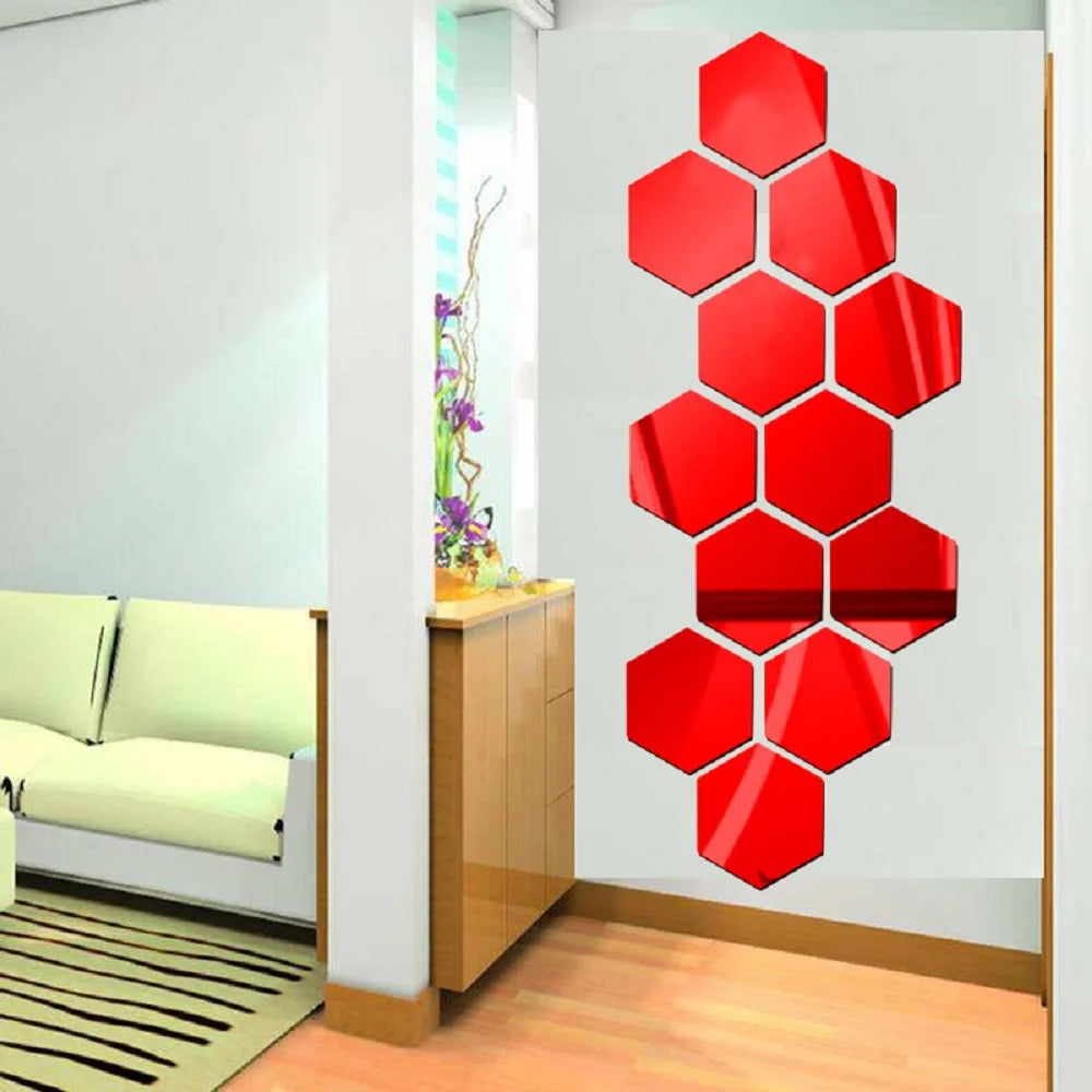6/12pcs 3D Mirror Wall Sticker Hexagon Decal Home Decor DIY Self-adhesive Mirror Decor Stickers Art Wall Decoration 126mm Large