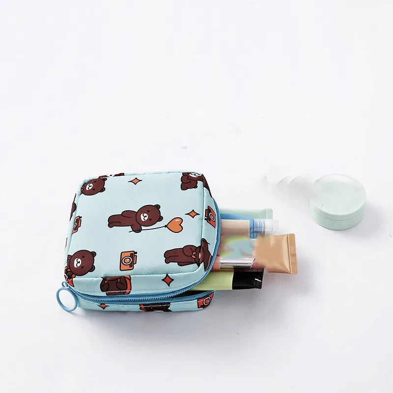 Women Girls Kawaii Napkin Sanitary Pads Bag Pouch Organizer Cosmetic Makeup Tampon Bags Cute Travel Gadgets Lipstick Storage Bag