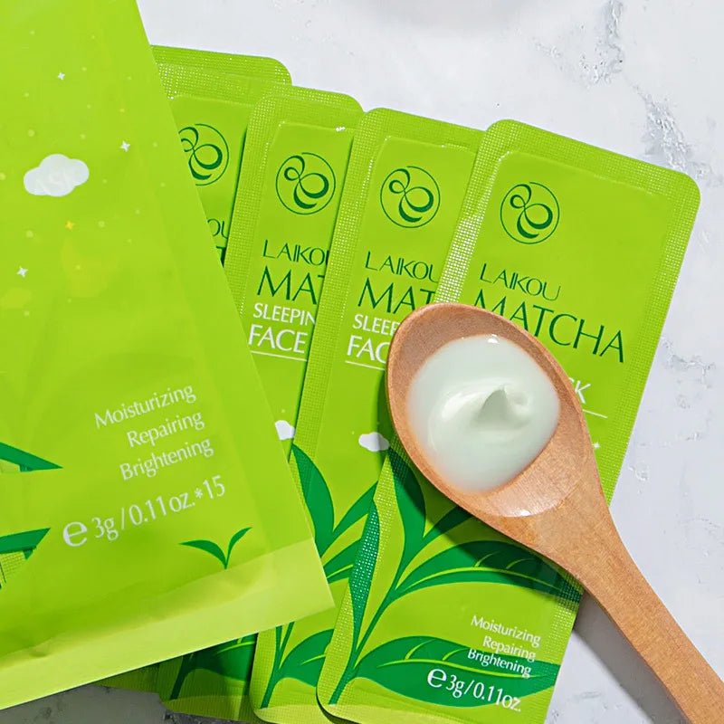 7Pcs LAIKOU Matcha Face Mask Moisturizing Green Tea Skin Sleeping Facial Mask Beauty Nourishing Oil Control Skin Care