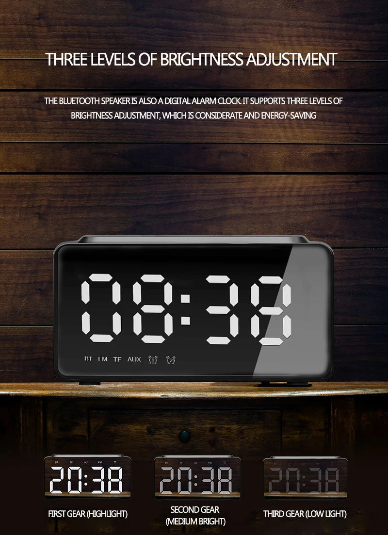 Digital Alarm Clock Bluetooth Speaker FM Radio Wireless Charger Phone Charging Pad  USB Fast Charger Table Clock