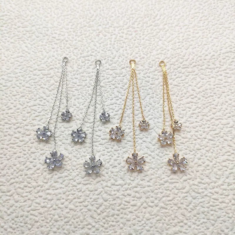 ! 75x10mm 10pcs Plating Real gold Zircon/Chain Charm For