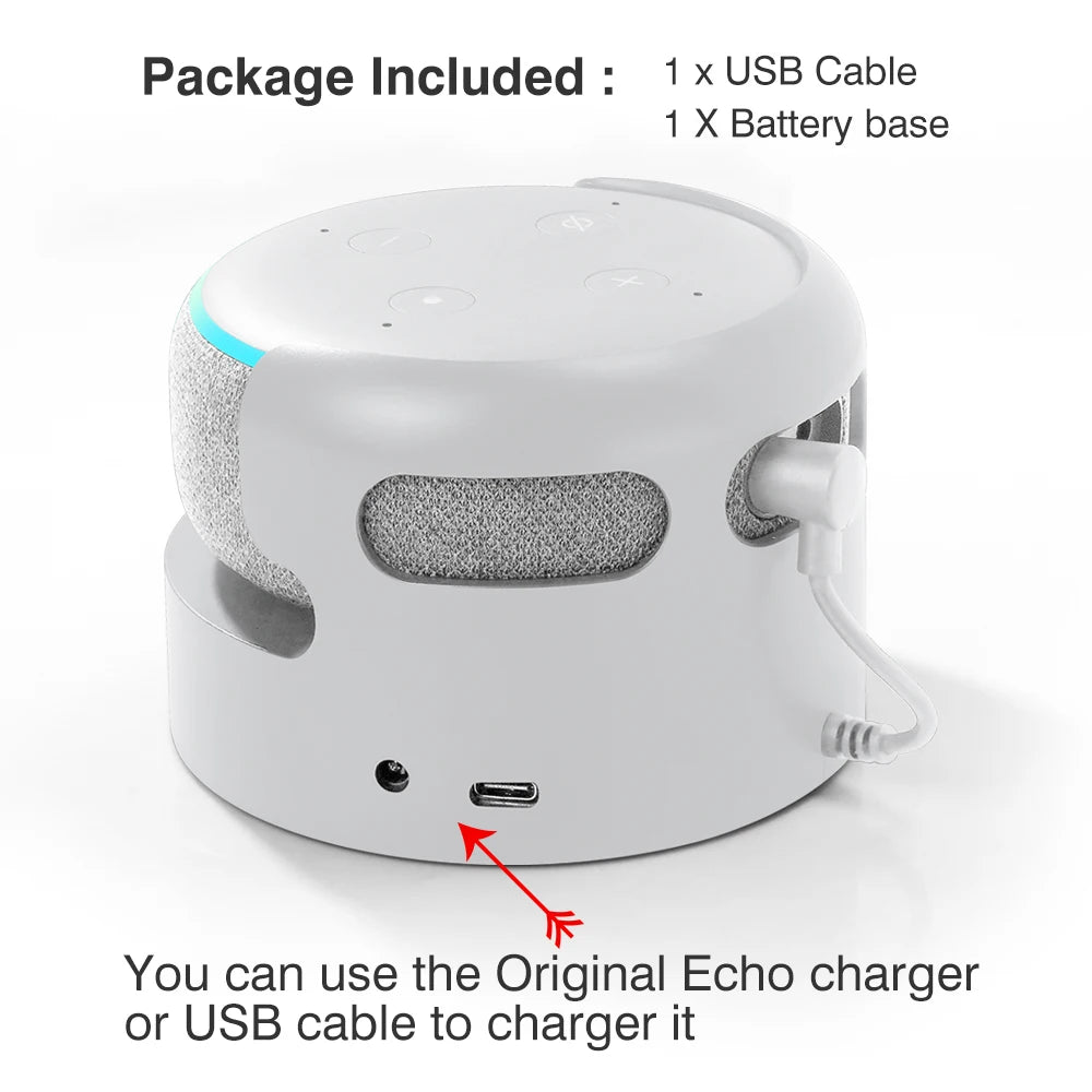 Battery Base for Echo Dot 3rd Gen Alexa Speaker Holder Mount Rechargable Docking Station For Echo Dot 3rd wireless Charger