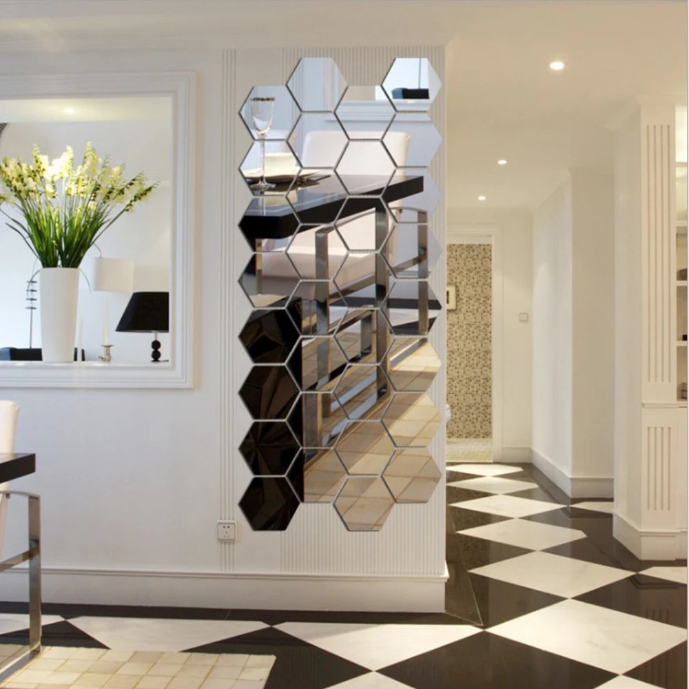 6/12pcs 3D Mirror Wall Sticker Hexagon Decal Home Decor DIY Self-adhesive Mirror Decor Stickers Art Wall Decoration 126mm Large