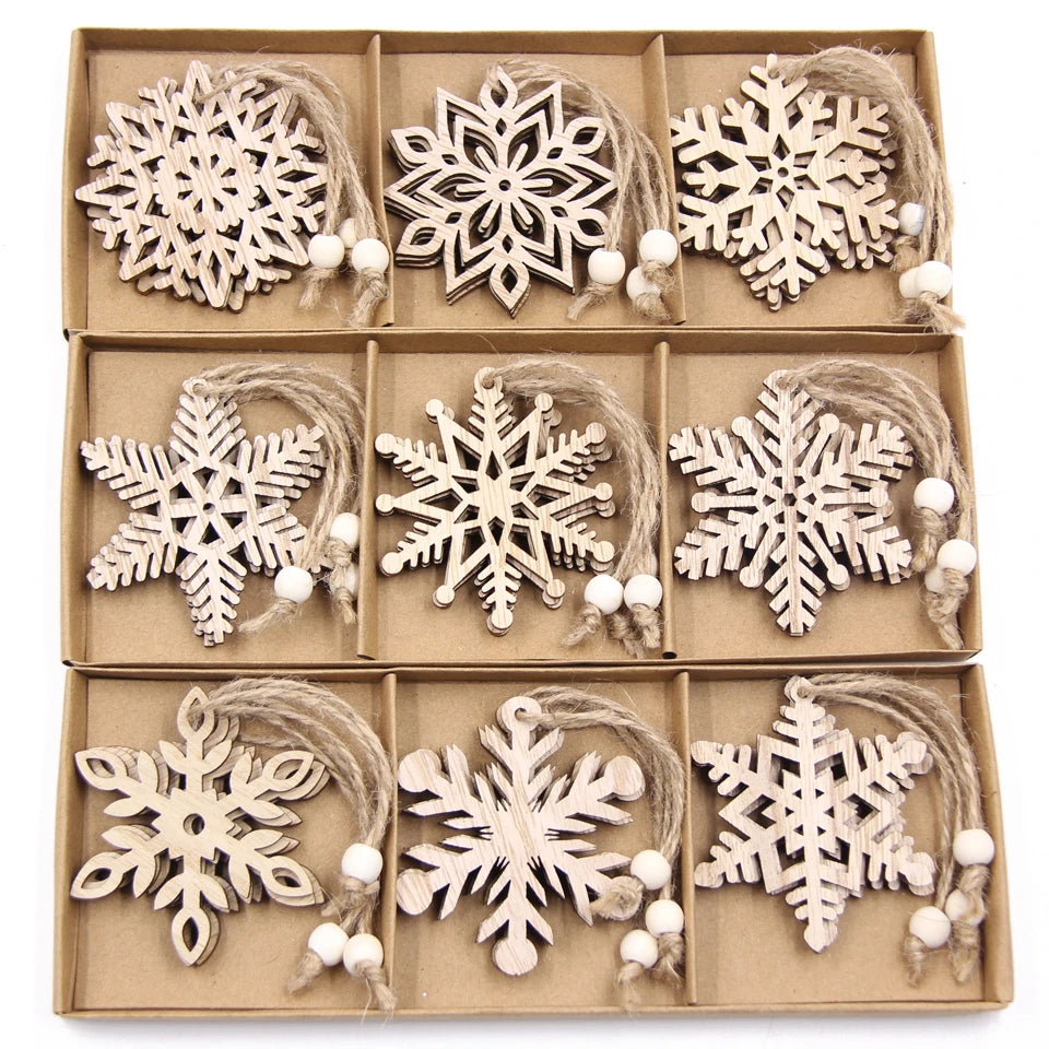 /Box Wooden Hollow Snowflake Christmas Vintage Pendants Xmas Hanging