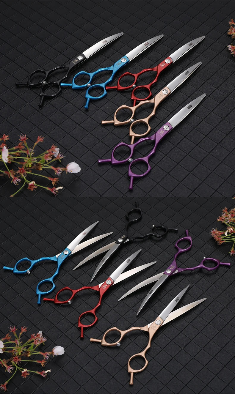 Fenice Professional symetrical handle colorful 6.5 inch pet dog curved animal grooming scissors