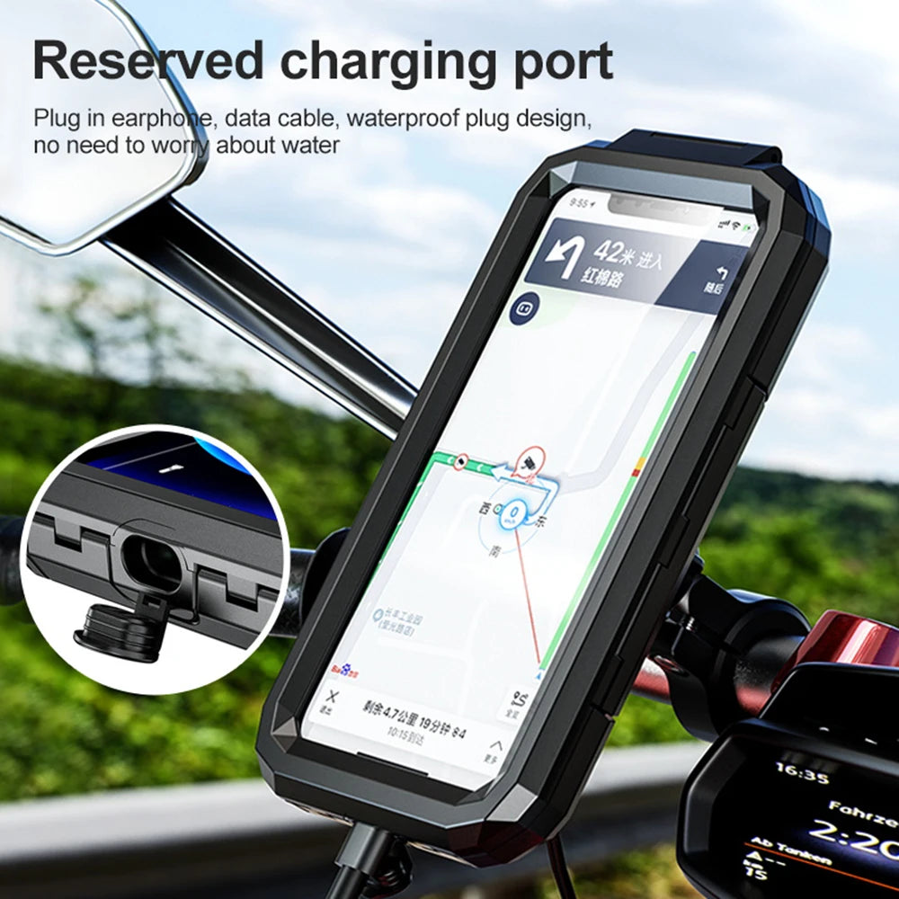 2022 Waterproof Case 12V Motorcycle Phone Holder Wireless Charger 15W Qi/ Type C PD USB Fast Charge Mount Box Double Socket Arms