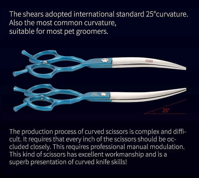 Fenice Professional symetrical handle colorful 6.5 inch pet dog curved animal grooming scissors
