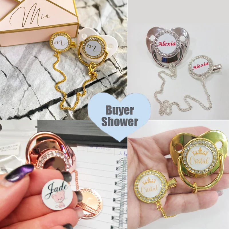 Customization Baby Pacifier Luxury Rhinestone Blank Pacifier Clips
