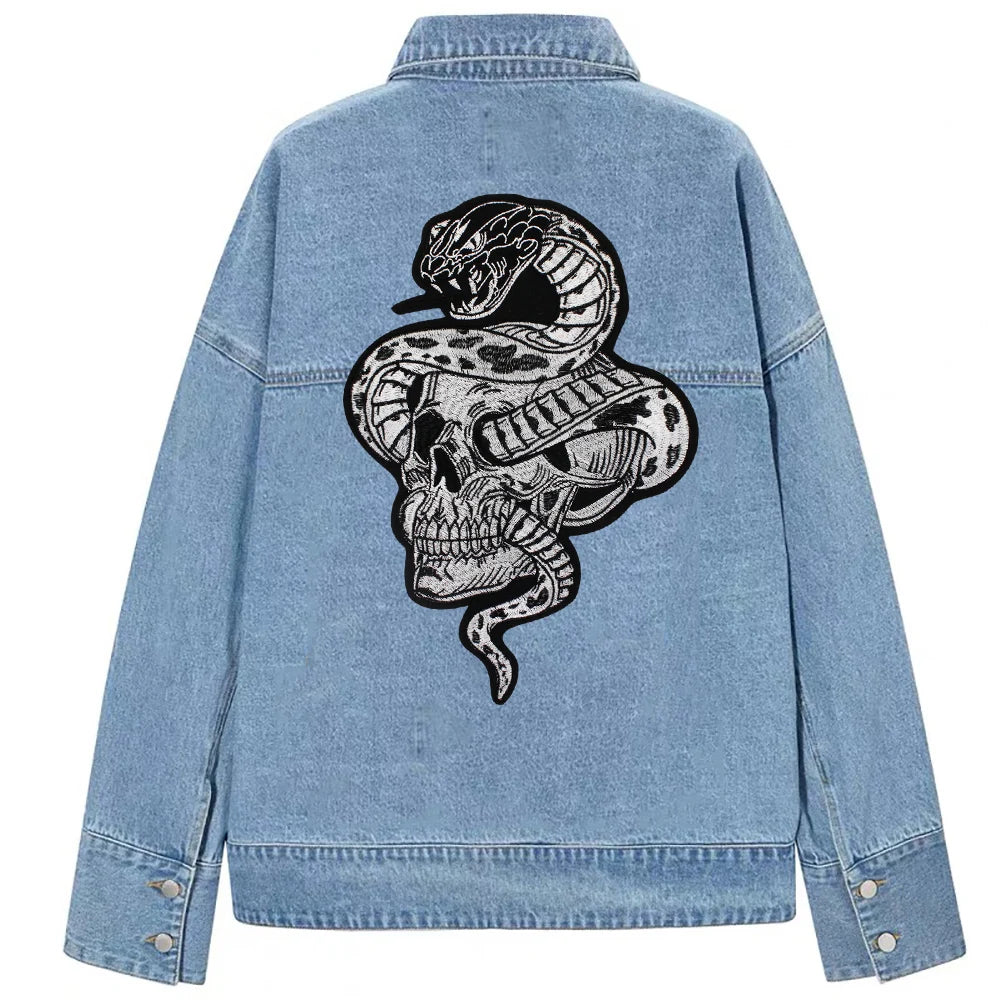 Large Skull Snake flower Biker Patches Iron on Embroidery Back Applique Jackets DIY Motorcycle Patch for Clothing Punk  Badge