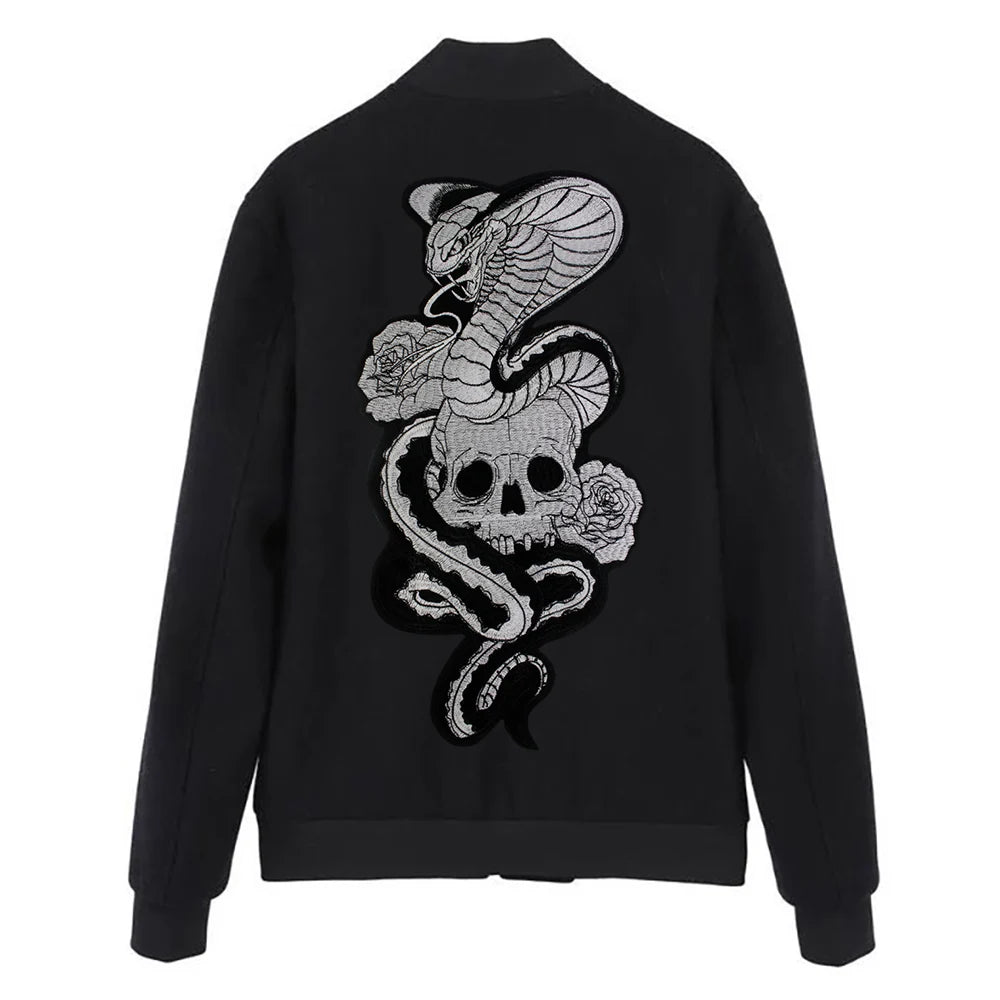 Large Skull Snake flower Biker Patches Iron on Embroidery Back Applique Jackets DIY Motorcycle Patch for Clothing Punk  Badge