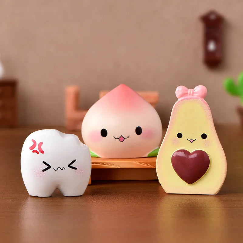 Cute Simulation Avocado Peach Sushi Egg Figurine Resin Cartoon Model Home Decor DIY Miniature Fairy Garden Cake Accessories