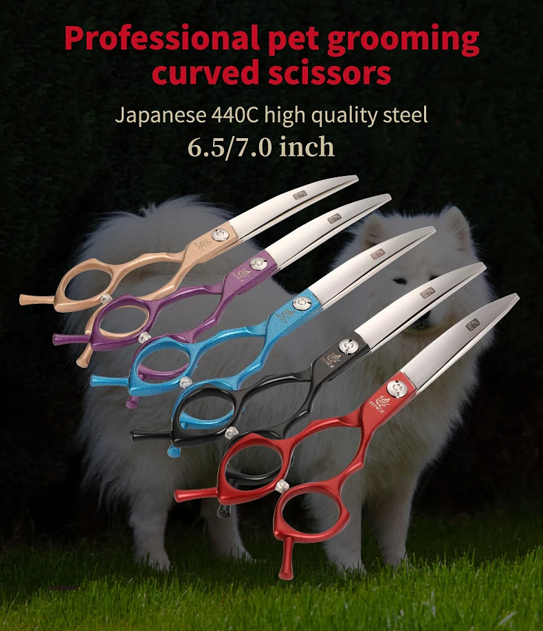 Fenice Professional symetrical handle colorful 6.5 inch pet dog curved animal grooming scissors
