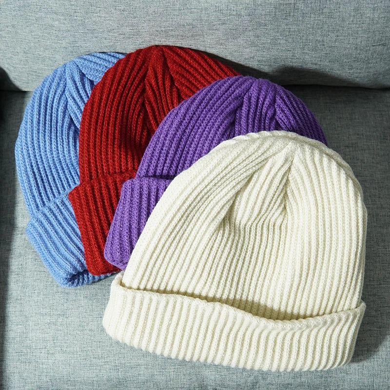 Solid Color Knitted Beanies for Women Men Winter Autumn Outdoor Keep WarmThick Skullies Hats Female Wool Gorras Hip Hop Dad Cap