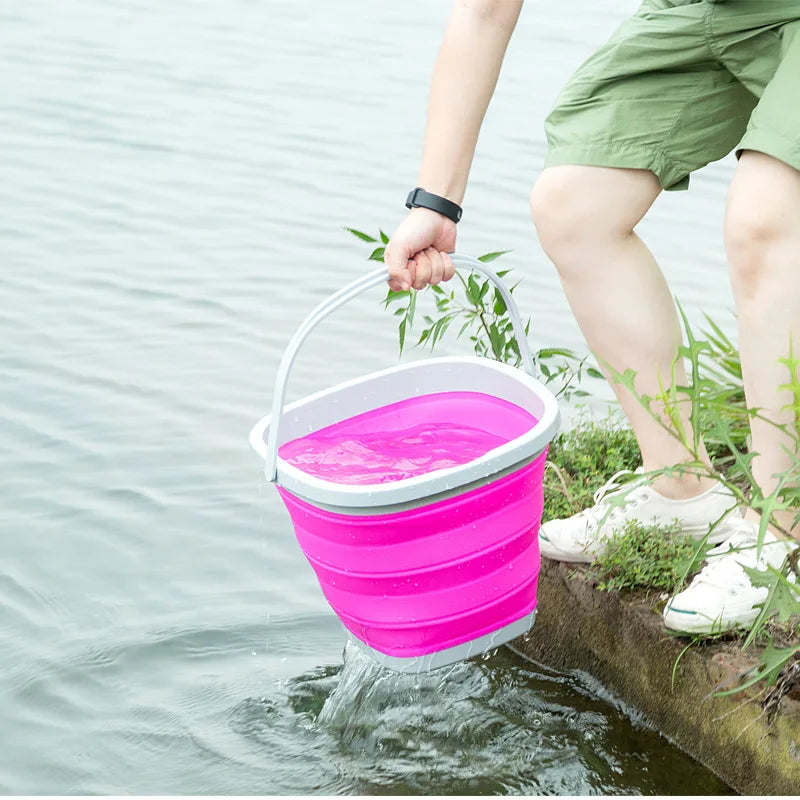 Silicone Bucket Fishing Folding Square Bucket Car Wash Outdoor Fishing Supplies Bathroom Kitchen Camp Bucket 5L/10L