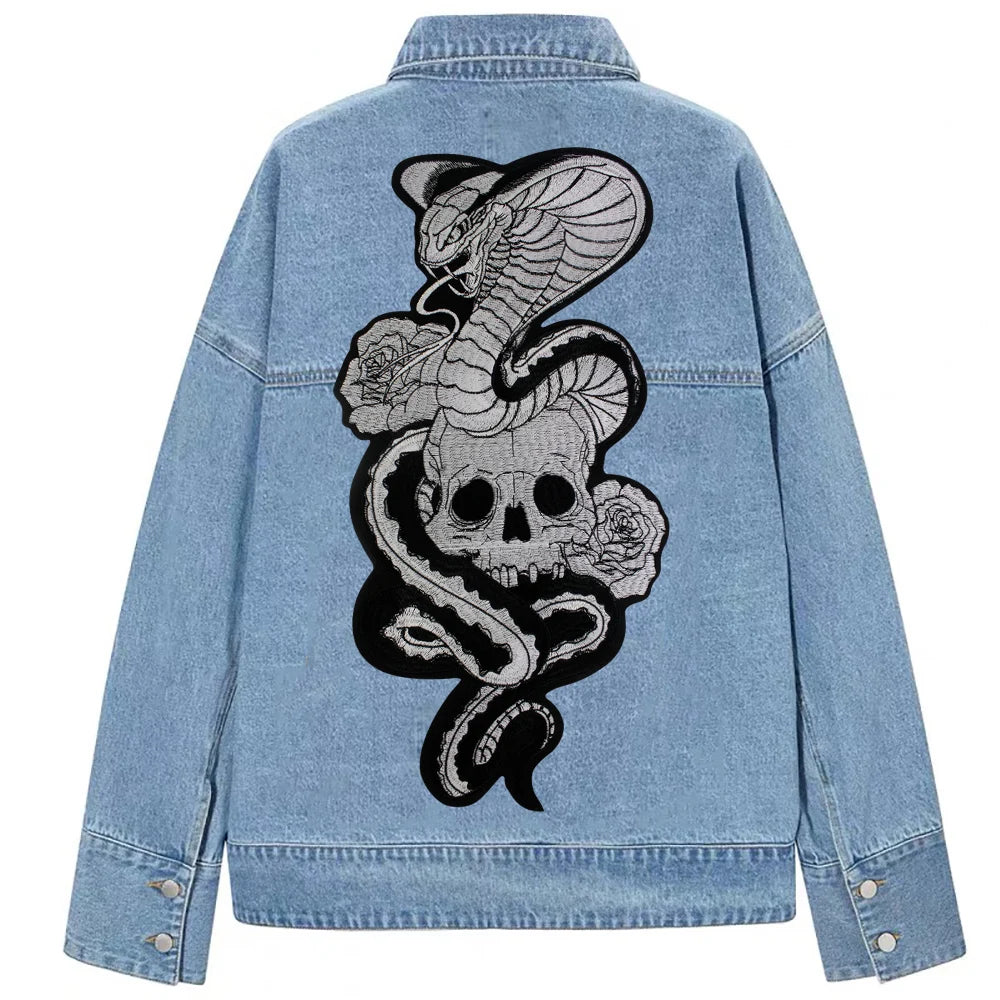 Large Skull Snake flower Biker Patches Iron on Embroidery Back Applique Jackets DIY Motorcycle Patch for Clothing Punk  Badge