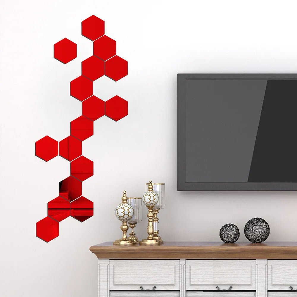 6/12pcs 3D Mirror Wall Sticker Hexagon Decal Home Decor DIY Self-adhesive Mirror Decor Stickers Art Wall Decoration 126mm Large