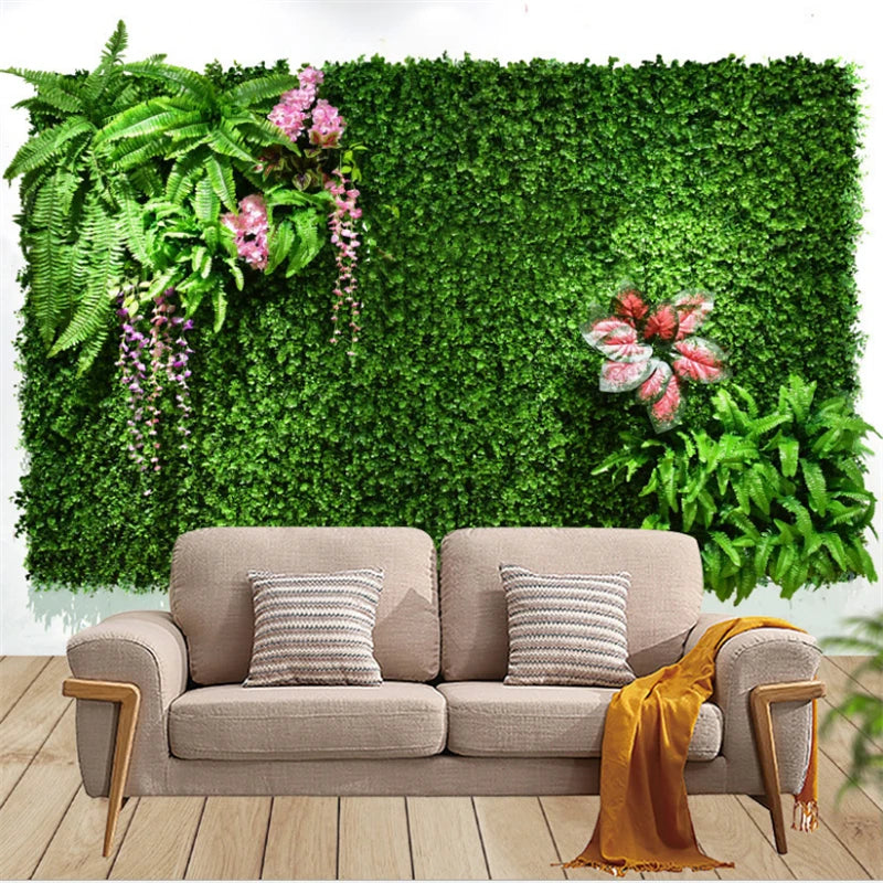 40x60cm Green Artificial Plants Wall Panel Plastic Outdoor Lawns
