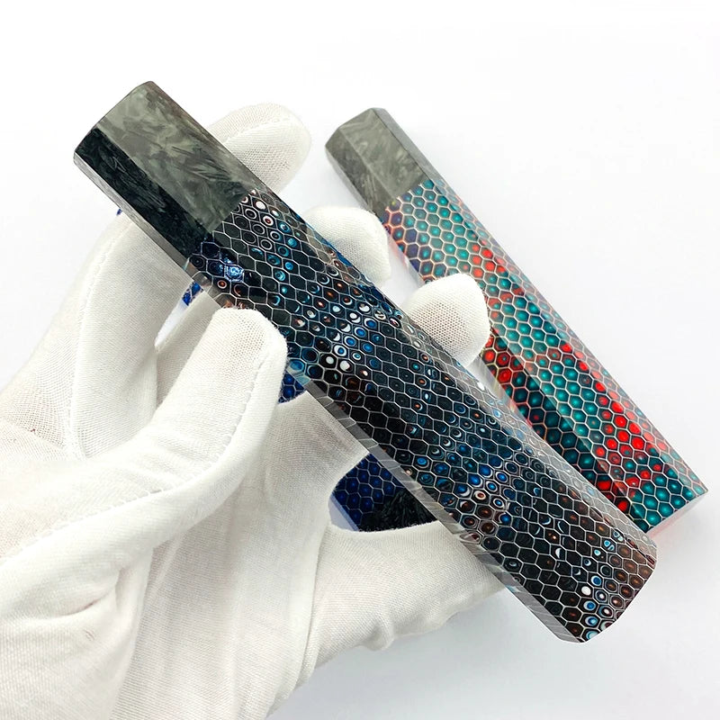 1pc Carbon Fiber + C-Tek Resin Octagonal Knife Handle for DIY Semi-finished Damascus Knife Handle Material Kitchen Knife Handle