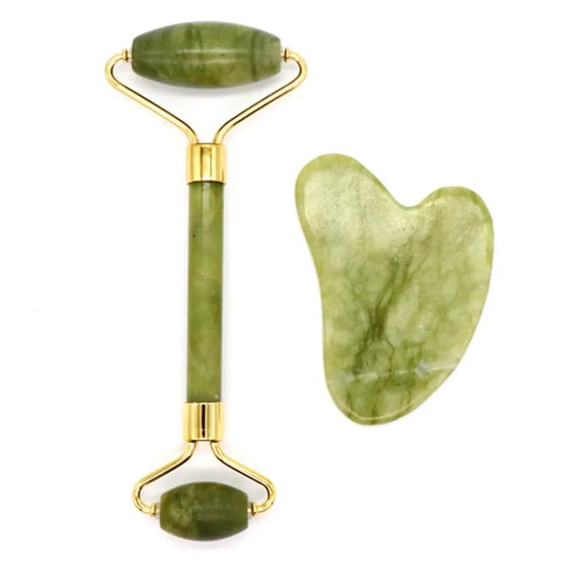 Massager For Face Jade Roller Set Green Facial Natural Gouache Scraper Body Back Beauty Skin Care Slimming Massagers Roller