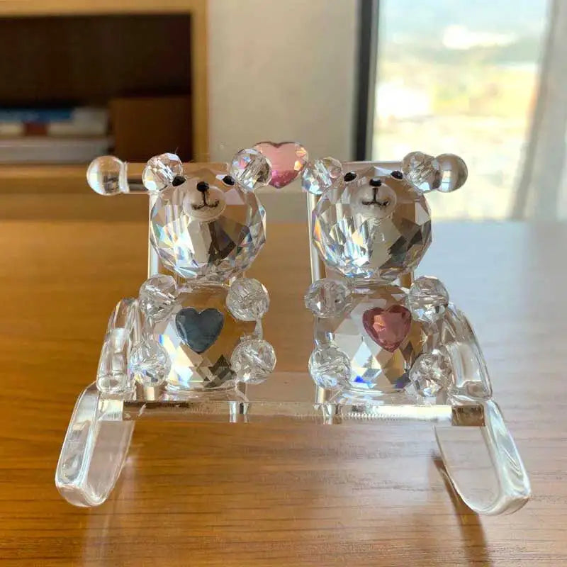 Crystal Couple Bear Figurine Glass Animal Bear Car Ornament Decor Home Table Decor Valentine's Day Gifts For Lovers