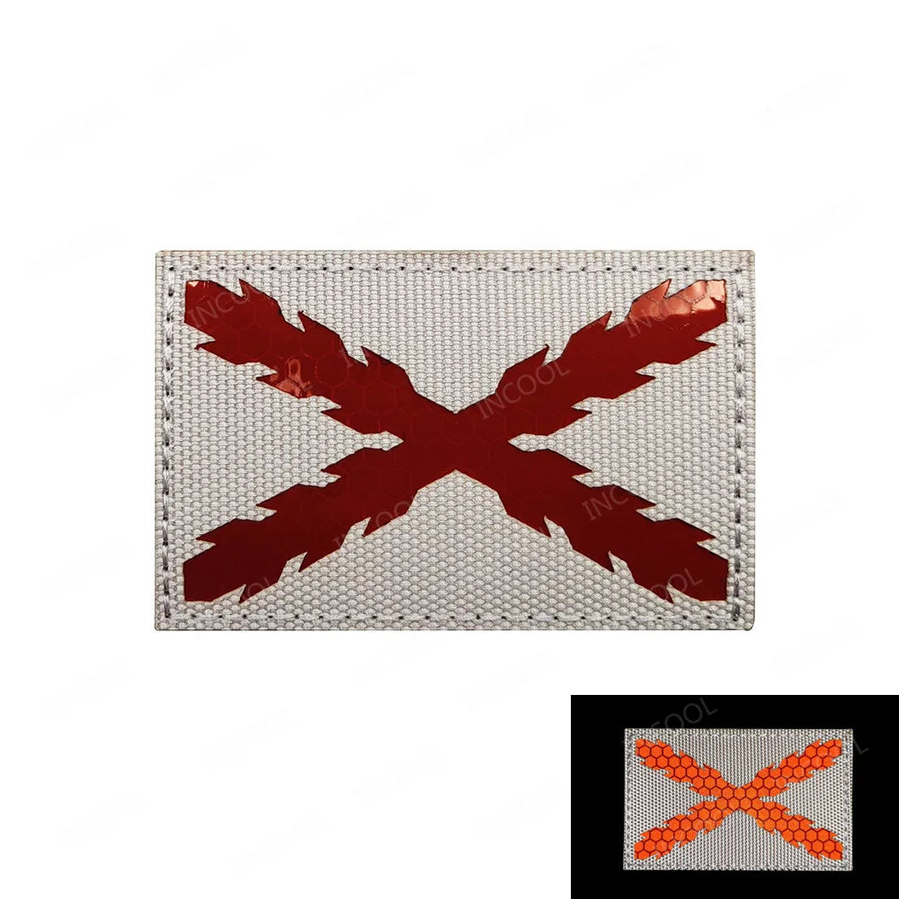 Black White IR Reflective Spain Patch Infrared Spanish Flag Patches Embroidery Patch For Backpack Clothes