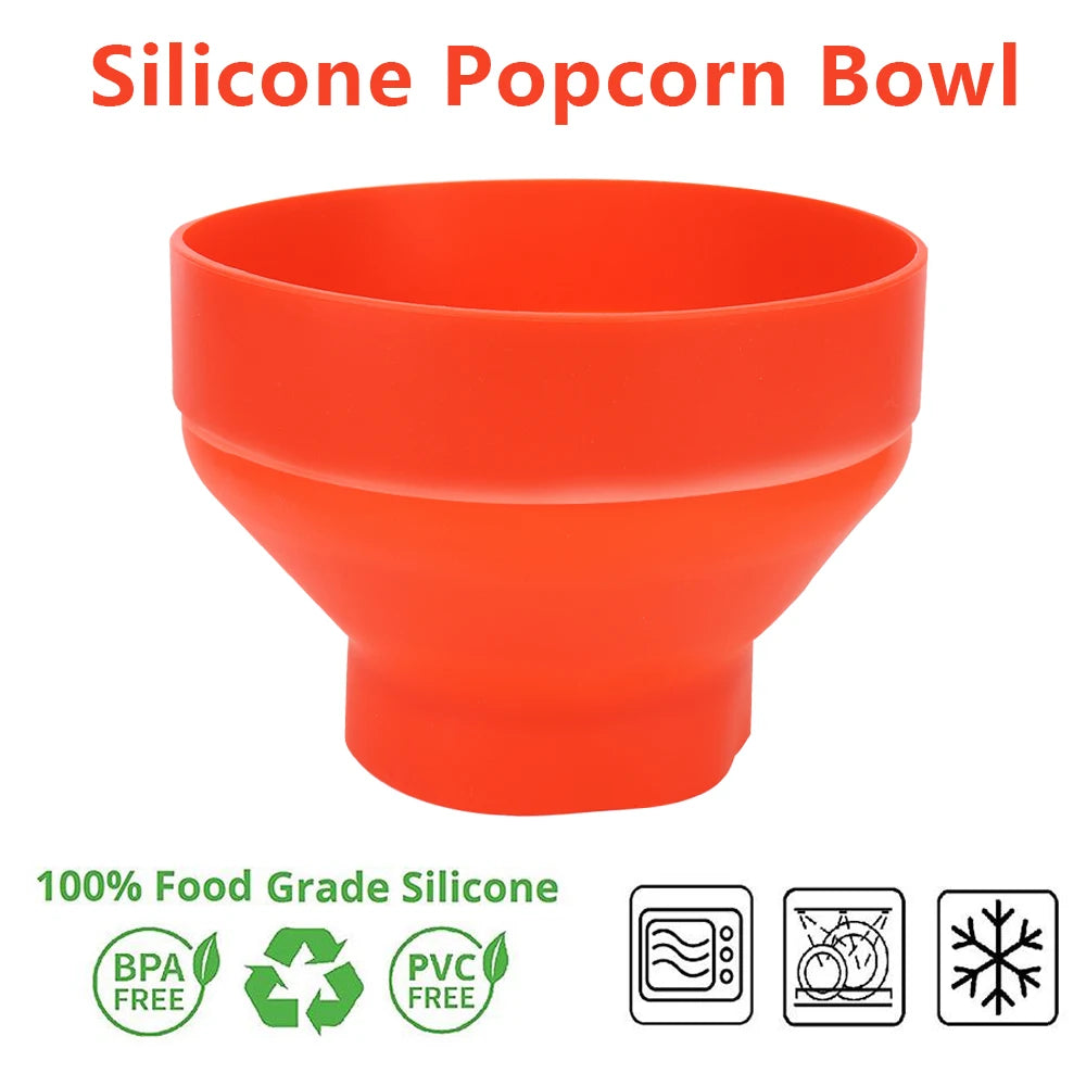 Microwave Popcorn Bowl Bucket Silicone DIY Red Popcorn Maker with Lid Chips Fruit Dish High Quality Kitchen Easy Tools