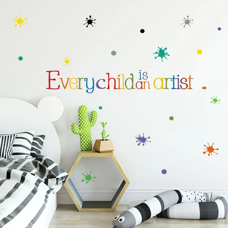 Every Child Is An Artist Wall Sticker English Proverbs For Kids Room Bedroom Decoration Home Decor Art Mural Colorful Stickers