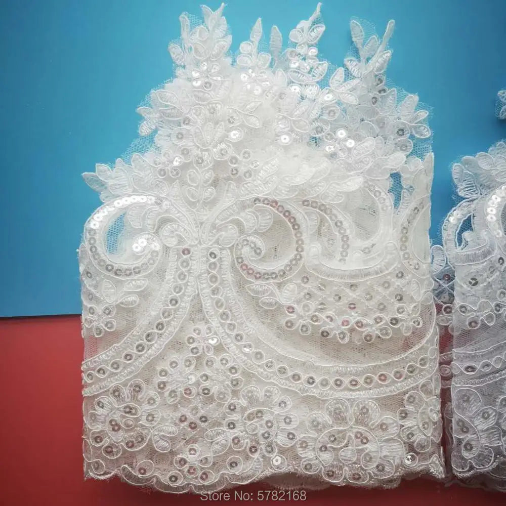 1Yard/23cm White Ivory Sequin Cording Fabric Flower Venise Venice Mesh Lace Trim Applique Sewing Craft for Wedding Dec.