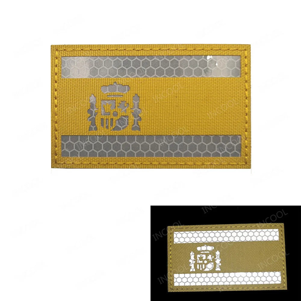 Black White IR Reflective Spain Patch Infrared Spanish Flag Patches Embroidery Patch For Backpack Clothes