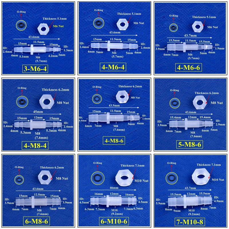 5~200Pcs M6~M10 To 3~8mm PP Pagoda Direct Connectors Hex Nut O-Ring Aquarium Tank Air Pump Adapter Garden Irrigation Hose Joint