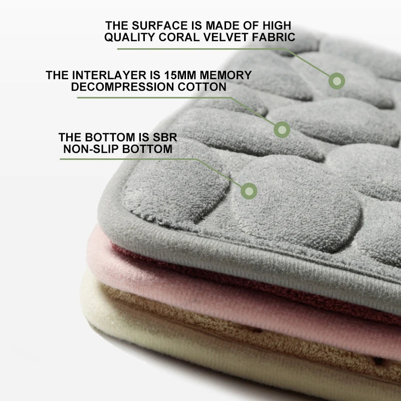 Cobblestone Embossed Bathroom Bath Mat Non-slip Carpets In Wash Basin Bathtub Side Floor Rug Shower Room Doormat Memory Foam Pad