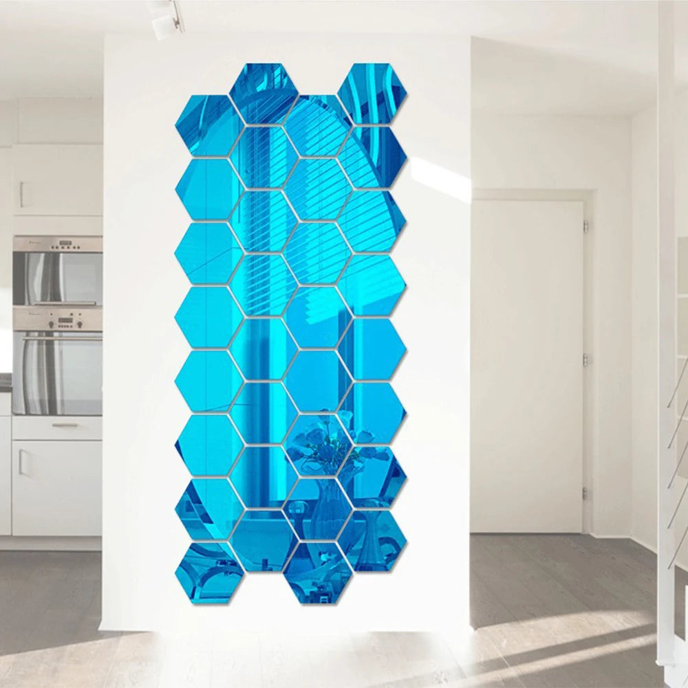 6/12pcs 3D Mirror Wall Sticker Hexagon Decal Home Decor DIY Self-adhesive Mirror Decor Stickers Art Wall Decoration 126mm Large