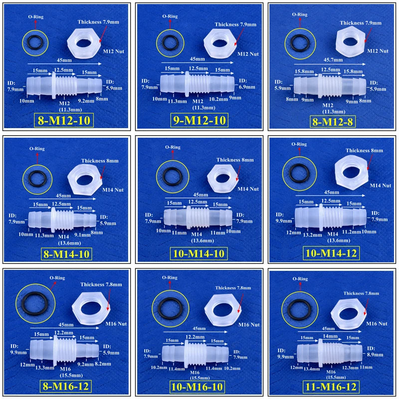 5~200Pcs M6~M10 To 3~8mm PP Pagoda Direct Connectors Hex Nut O-Ring Aquarium Tank Air Pump Adapter Garden Irrigation Hose Joint