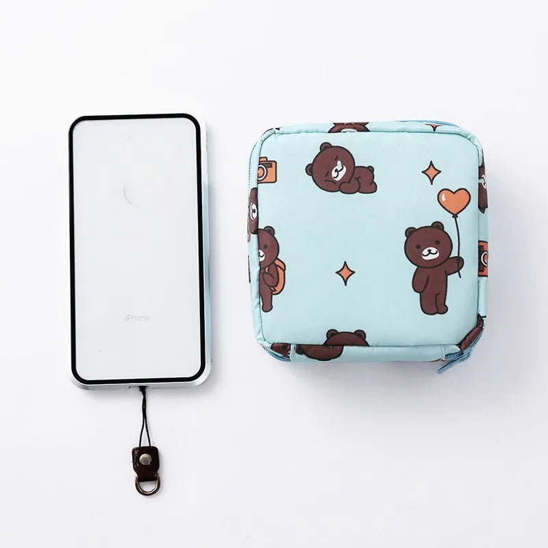 Women Girls Kawaii Napkin Sanitary Pads Bag Pouch Organizer Cosmetic Makeup Tampon Bags Cute Travel Gadgets Lipstick Storage Bag