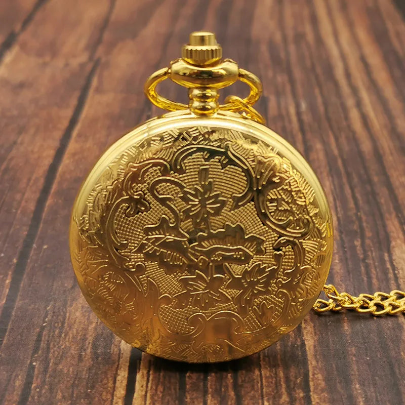 Luxury Gold Roman Numerals Quartz Pocket Watch Chain Men