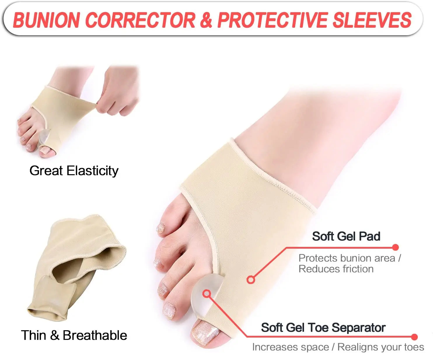 Bunion Corrector for Women & Men-Bunion Pads Relief Orthopedic Sock Cushion Sleeve Splint Gel Protector Support Brace w/Non-Slip