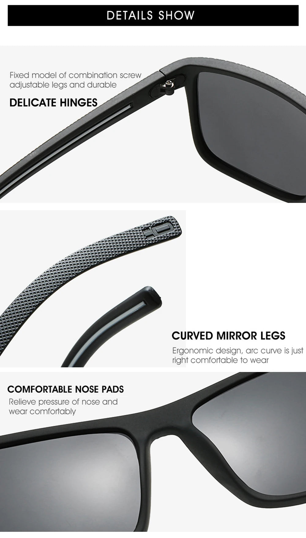 MUSELIFE Polarized Sunglasses for Men - Fashion Square Design Driving Eyewear in Plastic - Oculos de Sol for Travel