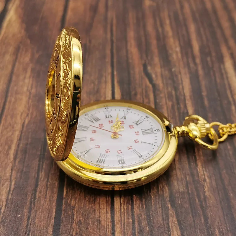 Luxury Gold Roman Numerals Quartz Pocket Watch Chain Men