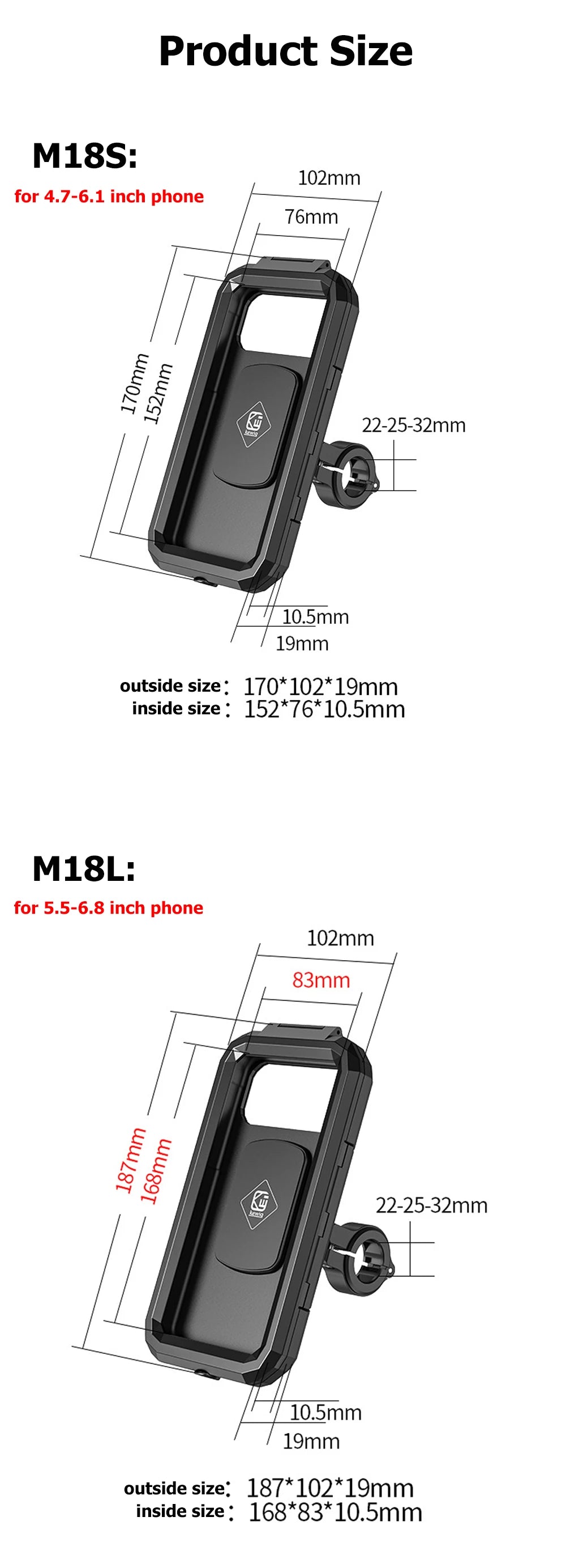 2022 Waterproof Case 12V Motorcycle Phone Holder Wireless Charger 15W Qi/ Type C PD USB Fast Charge Mount Box Double Socket Arms