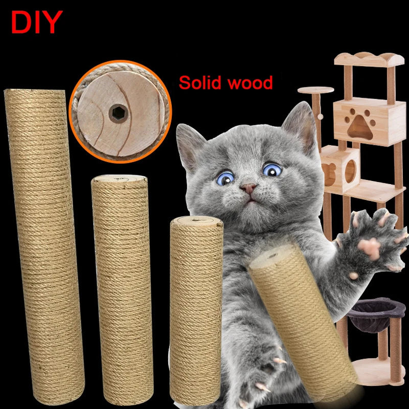 Cat Scratching Post Cat Tree Sisal Solid Wood DIY Cat Climbing Frame Replacement Post Accessories Kitten Toy Tower Scratcher
