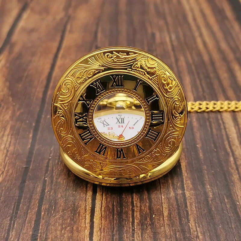 Luxury Gold Roman Numerals Quartz Pocket Watch Chain Men
