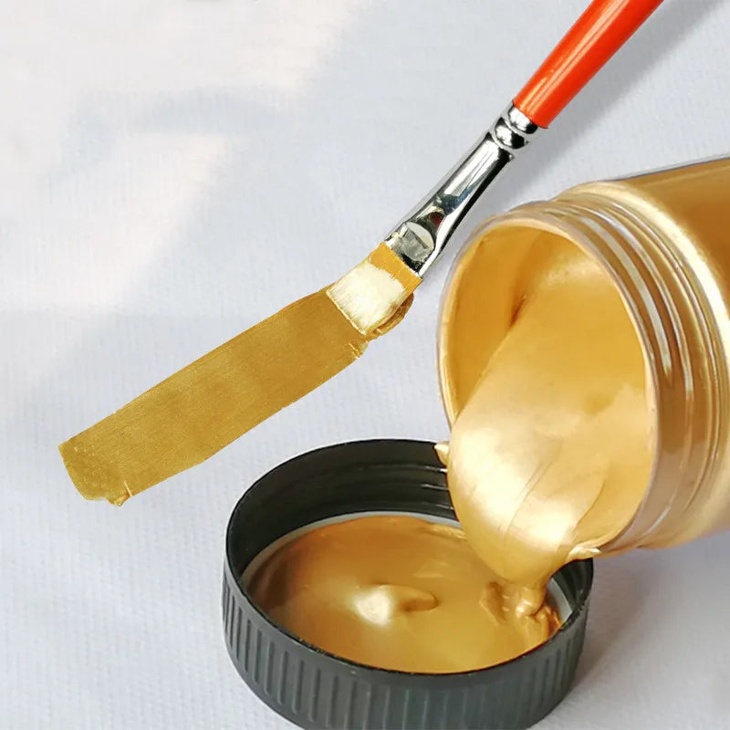 100ml Gold Acrylic Paint Metallic Color Pigment Waterproof Gypsum Toys Statuary Coloring DIY Textile Painting Graffiti Colorant