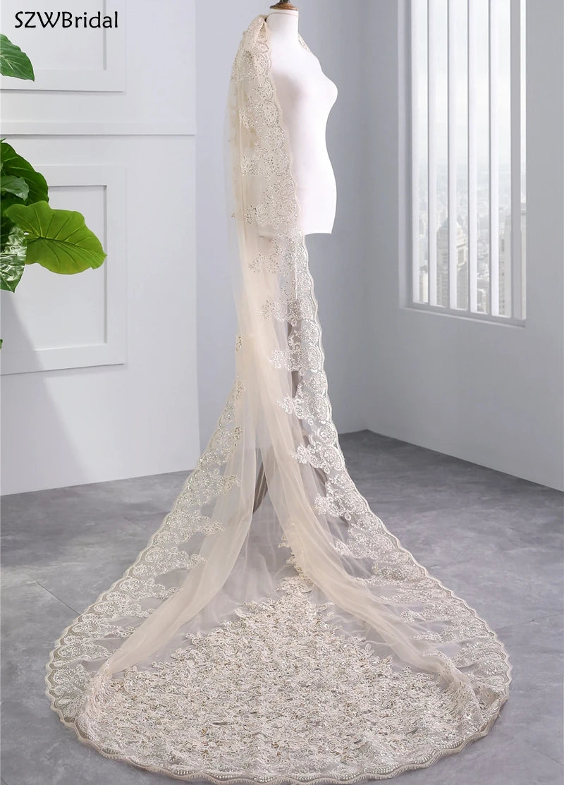 Customized Lace Sequin Wedding Veils 3 Meter Bridal Veil Wedding Accesorios Bridal Headwear Novia Velos Voile Wesele