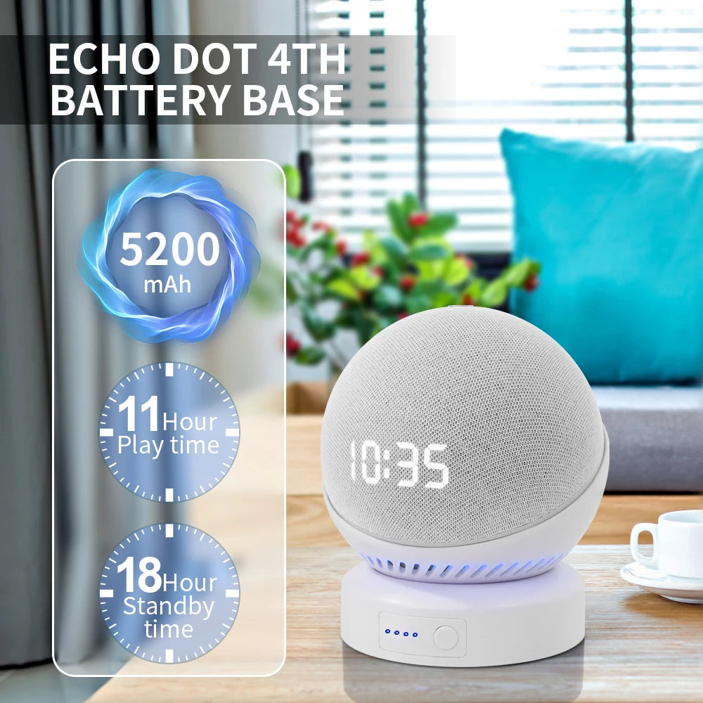 Echo Dot 4th/5th Gen Battery Base Portable Wireless Charger Mobile Alexa Smart Speasker Battery Base for Echo Dot 4th/5th