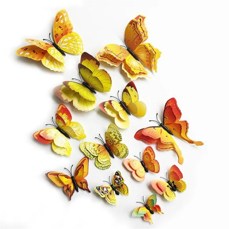 12Pcs 3D Double Layer Butterfly Wall Sticker on The Wall for Home Decor DIY Butterflies Fridge Magnet Stickers Room Decoration
