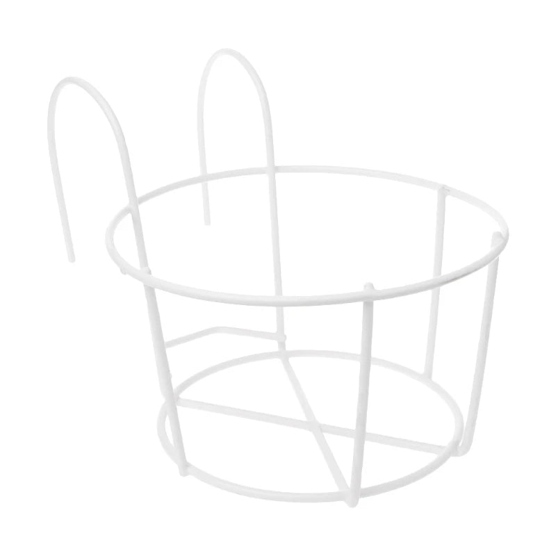 Balcony Round Flower Pot Basket Iron Railing Fence Hanging Potted Plant Rack Planter Stand Holder Garden Decoration